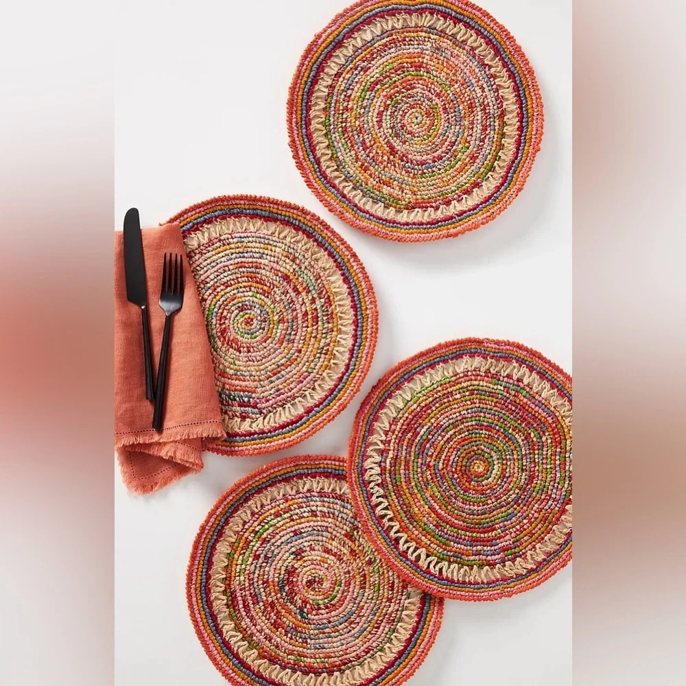 New🌟Anthropologie-Rainbow Raffia Placemats, Set of 4
